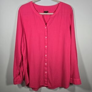Talbots Women’s Pink Button Down Shirt Long Sleeve 100% Cotton Size XL